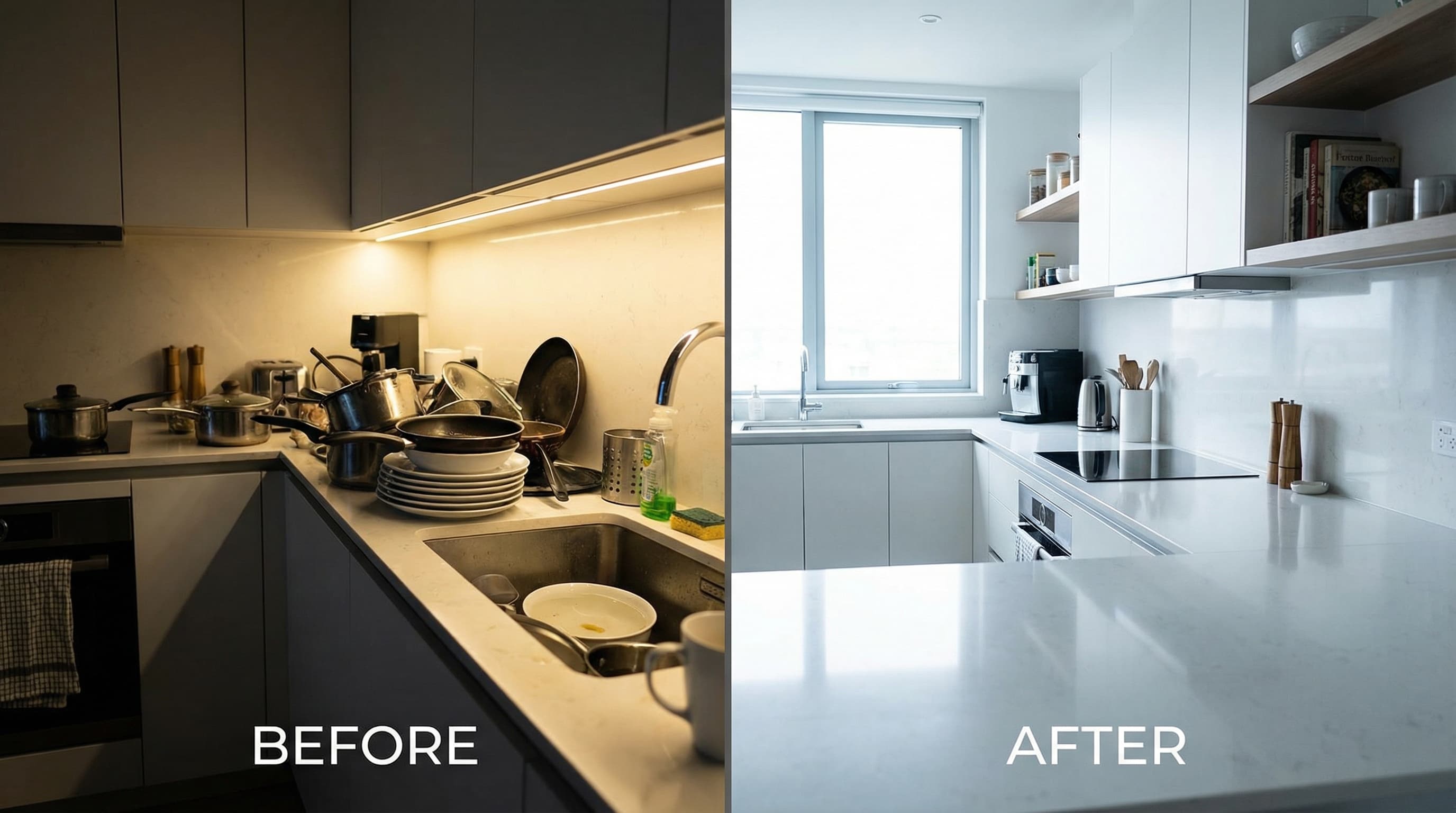Kitchen cleaning before and after transformation